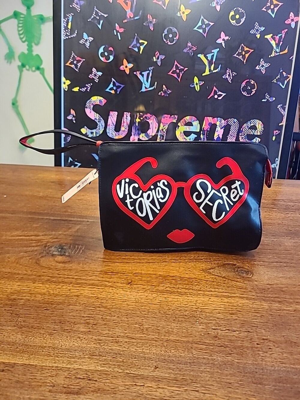 NEW Victoria's Secret Black "Too Glam To Give A Damn" Makeup Cosmetic Bag